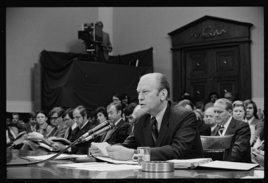 President Gerald Ford appearing at the house judiciary subcommit