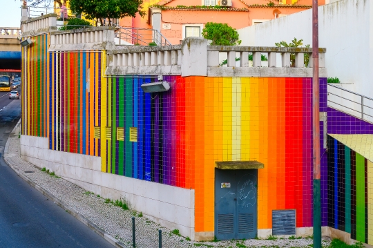 Rainbow Multi-Colored Tiles in City Walls