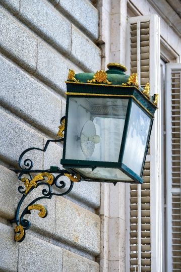 Rectangular lantern of a wall-mounted lamp on the exterior walls