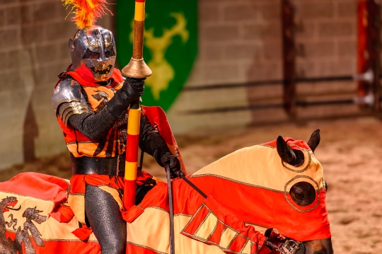 Red and Yellow Knight in Horse