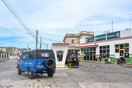 Russian Jeeps In Gas Station