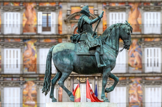 Sculpture of Felipe II in the Plaza Mayor, Madrid, Spain