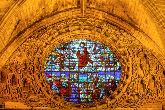 Seville, Spain, Christianity-themed stained-glass skylight windo