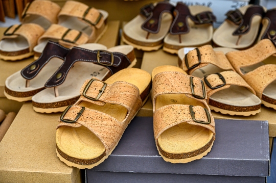 Shoes in various styles made with cork, a tradition in the city.