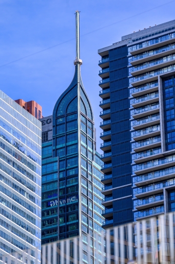 Spire of the St. Regis Hotel among other skyscrapers in downtown