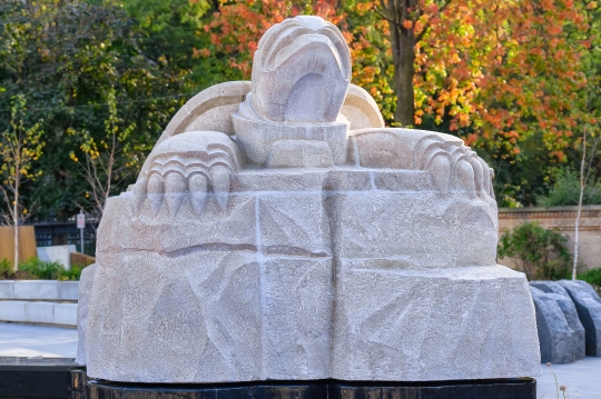 Stone sculpture of a turtle in the Spirit Garden at Nathan Phill