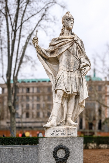 Stone sculpture of Alfonso Primero, Madrid, Spain