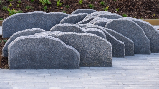 Stone sculpture resembling waves in the Spirit Garden at Nathan 