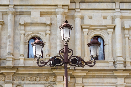 Street Light by Stone Wall.