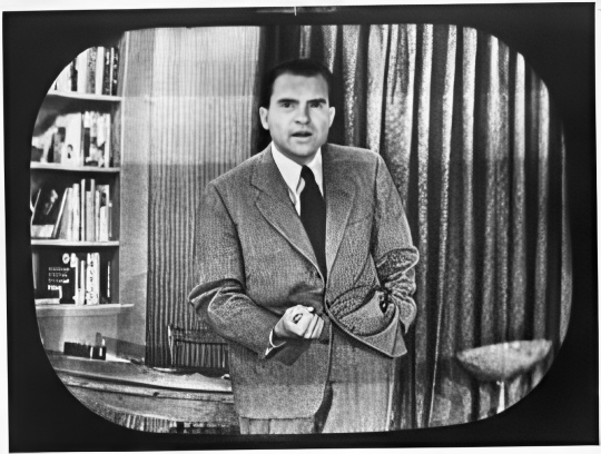 Television screen showing Richard Nixon delivering his checkers