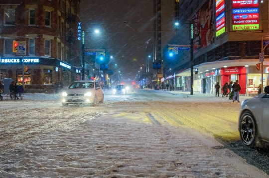 Traffic in Toronto City Street in Winter