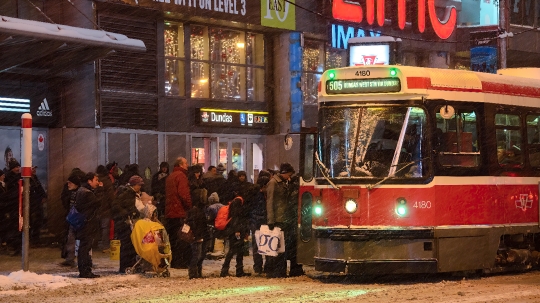 Tram or Streetcar in Winter Storm