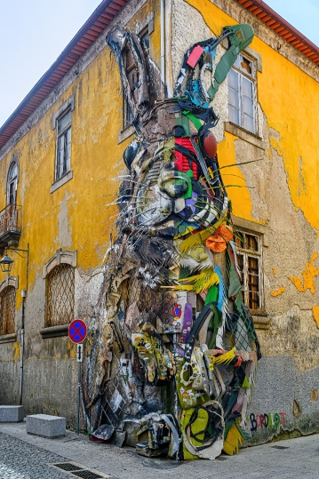 Urban art by Bordalo II, located in the Nova Gaia district, deco