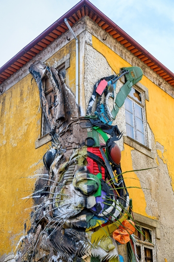 Urban art by Bordalo II, located in the Nova Gaia district, deco