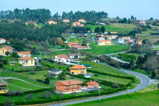 Village by a Rural Road in Asturias