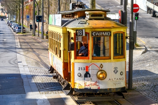 Vintage Tram in City Street