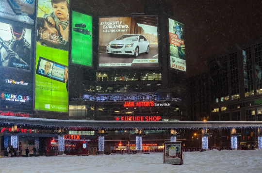 Yonge Dundas Square at night in Winter